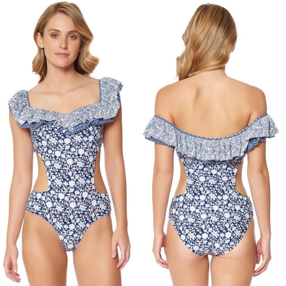 NWOT Jessica Simpson Floral Paisley Off the Shoulder One Piece Swimsuit XL - Picture 1 of 13